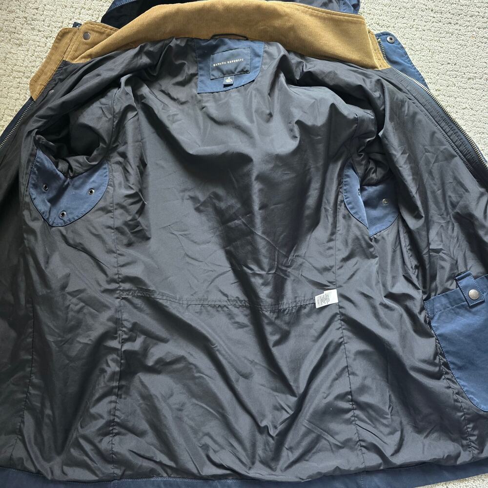 Banana Republic Utility Field Jacket Mens M Navy Blue w/Tan Corduroy Collar - Picture 8 of 11